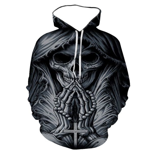 

spring and autumn new personality creative 3d horror skull series long sleeve hoodie 3d print shirts funny oversized plus size men clothing