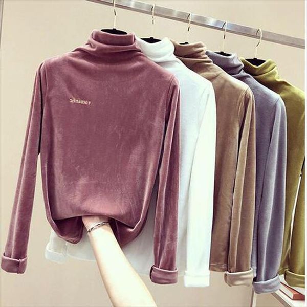 

autumn long sleeve velvet t shirt women tee 2020 loose letter embroidery tshirts casual shirts for women winter shirt, White