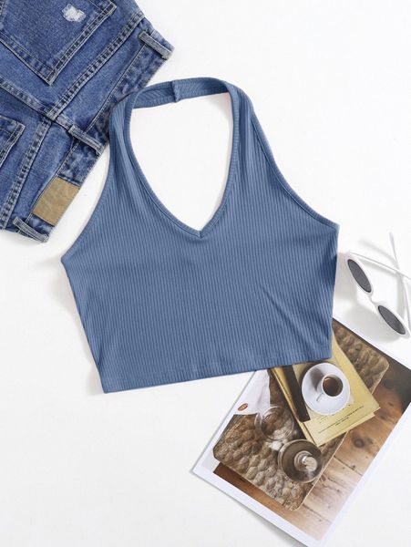 

rib-knit crop halter w4s0#, White