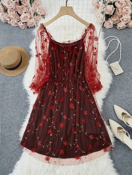 

plus plants embroidered mesh bardot dress e7lr#, Black