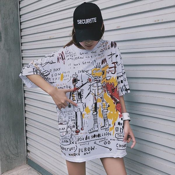 

korean lattice big size long t shirt fashion summer casual loose harajuku tee black white stitching street women t shirts