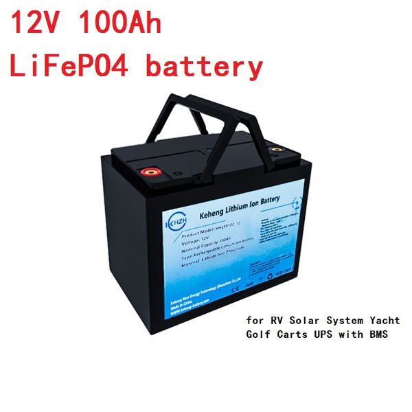 

12v 100ah lifepo4 battery pack waterproof with bms for golf carts campers power supply ev solar storage motorhomes + 20a charger