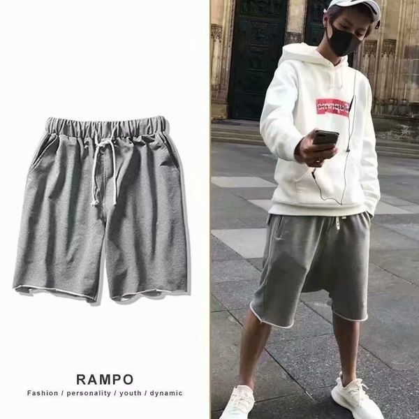 

summer new pure color terry shorts sports casual hip hop men's 5-point pants, White;black