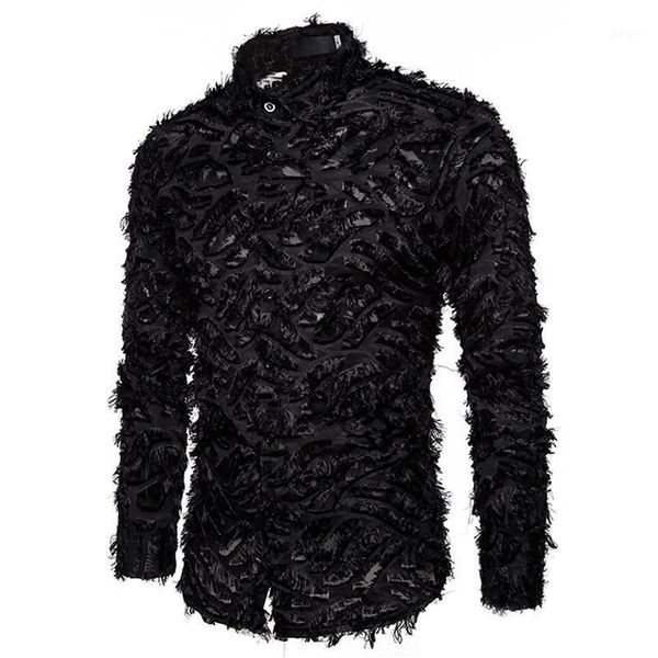 

faux feather lace shirt men black see through clubwear dress shirts mens event party clear shirts1, White;black