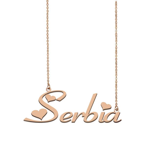 Colar com nome da Sérvia, pingente de placa de identificação personalizada para mulheres, meninas, presente de aniversário, crianças, melhores amigos, joias banhadas a ouro 18k, aço inoxidável