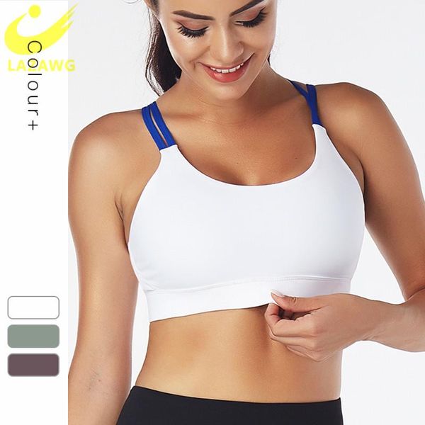 

lazawg high impact sports bras women push up sportswear vest yoga brassier crop fashion fitness gym workout training shirt, White;black