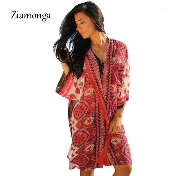 

ziamonga summer style women fashion floral printed casual kimono cardigan bikini cover up outerwear boho blouse women shirt1, White