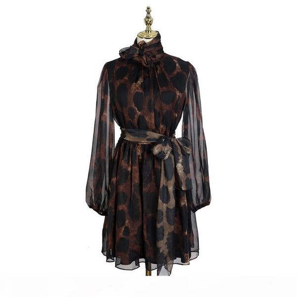 

menkay] весна урожай leopard печати элегантный бинты платье женская sheer длинным рукавом корейской моды одежды, Black;gray