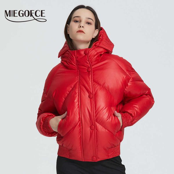 

miegofce 2021 new design winter coat women's jacket insulated cut waist length with pockets casual parka stand collar hooded cx200814, Black