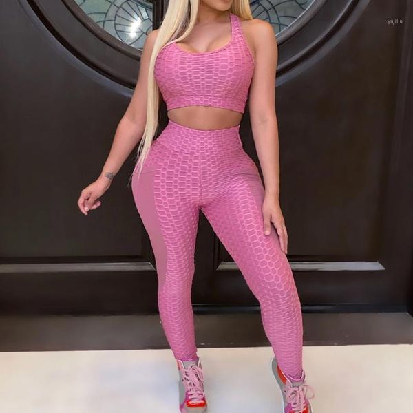 

yoga outfits 2pcs ladies set sports wear for women gym fitness clothing booty + sport bra suit femme1, White;red