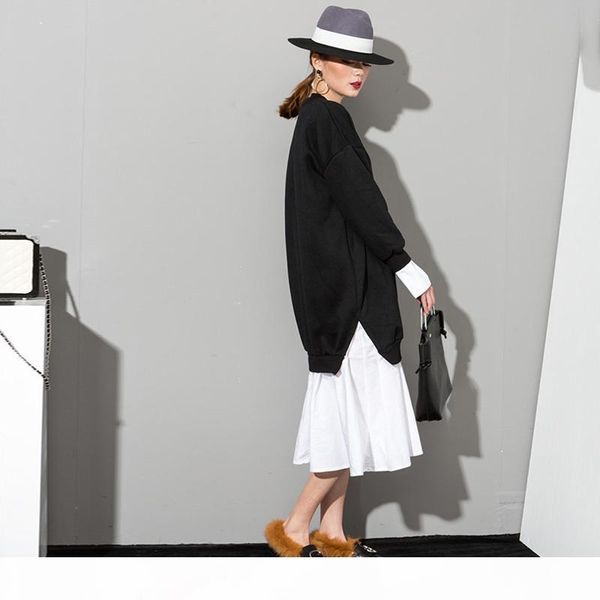 

eam] 2018 new autumn solid color round neck long sleeve black white split joint women korean sweatshirts dress as20941 d18102901, Black;pink