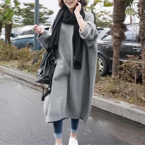 

sweater dress 2020 autumn and winter korean version of the new fashion women's loose long round neck pullover suit casual girl1, Black;gray