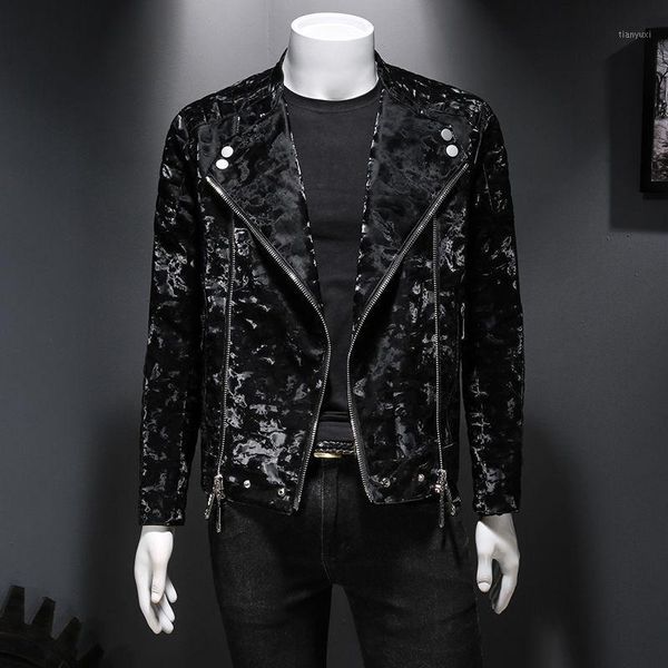 

jaqueta masculino couro winter version korean style social personalized printing leather jacket motorcycle male leather jacket1, Black