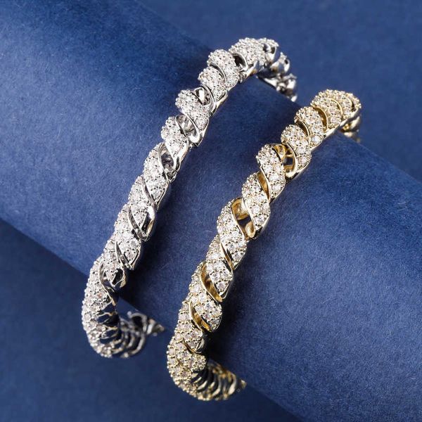 Bracciale ghiacciato con corda di canapa Hip Hop da 14 mm CZ Braccialetti con maglie a catena cubana con diamanti placcati in oro rodiato