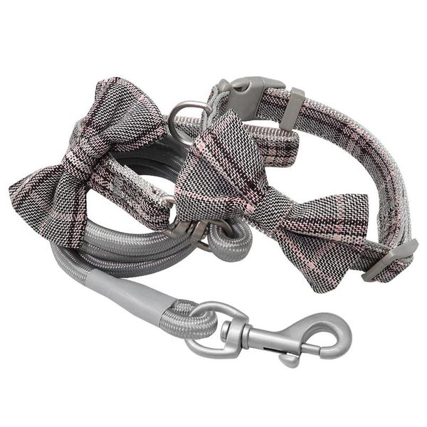 

nylon dog collar and leash set adjustable dog collar with cute plaid bow tie for small medium dogs pet accessories p wmtwrs