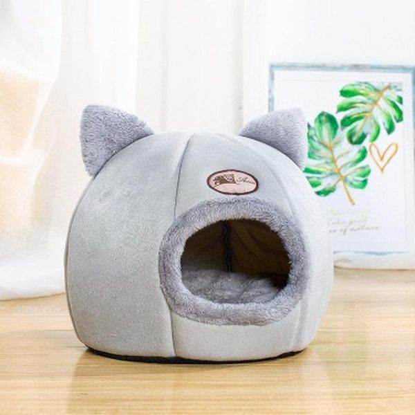 

cat beds & furniture winter warm pet cute head shape house puppy bed foldable velvet for kitten small dog removable pets cave