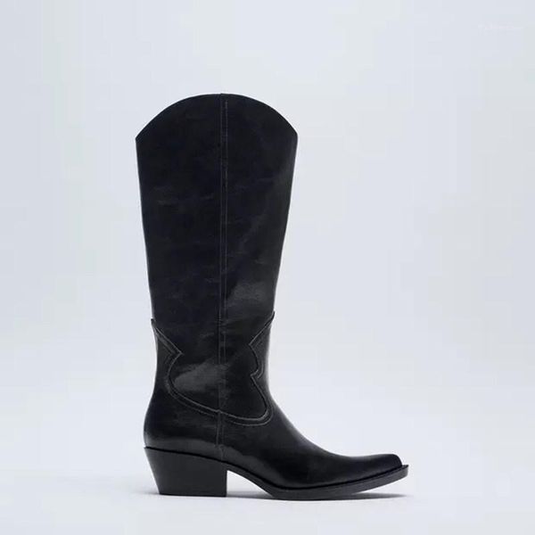 

boots women western knight women's shoes 2021 denim heel high1, Black