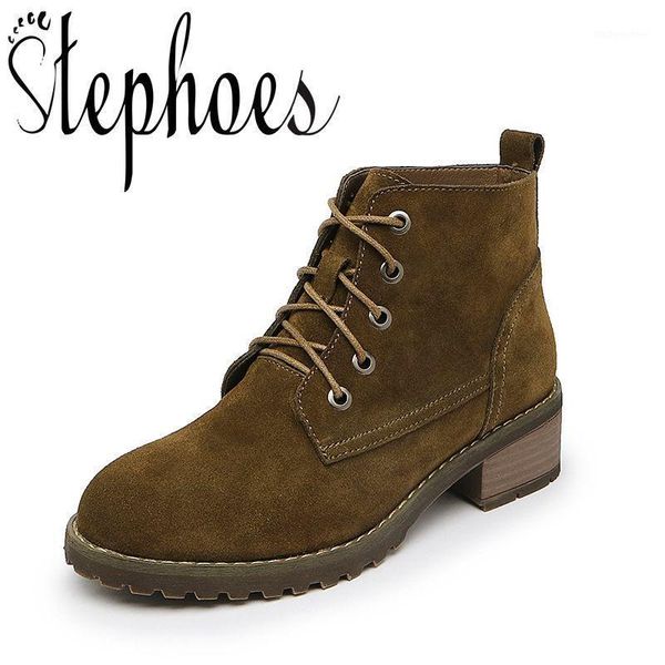 

boots stephoes women fashion genuine leather cow suede ankle spring autumn winter footwear waterproof botas mujer shoes1, Black