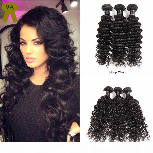 

9a malaysian deep wave virgin hair bundles 3pcs lot 100% water wave virgin hair factory selling loose deep malaysian hair weaves, Black