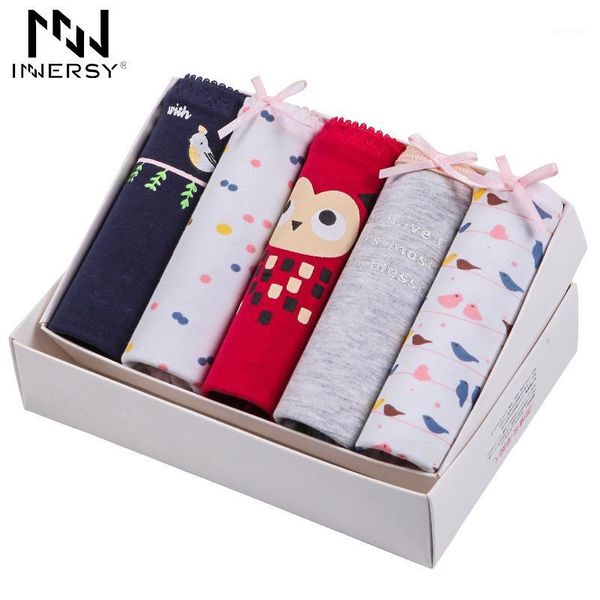 

innersy panties 5pcs/lot women panties briefs cotton underwear printed cute briefs breathable underpants women girl1, Black;pink