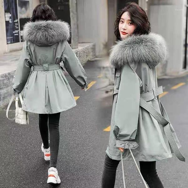 

fashion drawstring waist thicken warm female winter parkas raccoon fur collar women's down jacket women coats ropa mujer zjt1631, Black