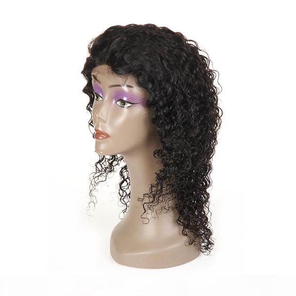 

lace front wigs brazilian unprocessed virgin jerry curly human hair 4x4 lace wig with baby hair for women glueless natural color part, Black;brown