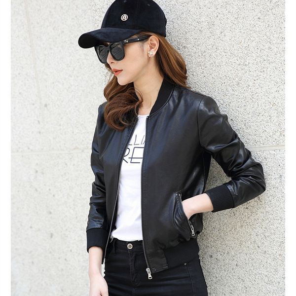

new fashion spring women motorcycle faux pu leather black bomber jacket female short student biker coat ladies' leather jackets 201028
