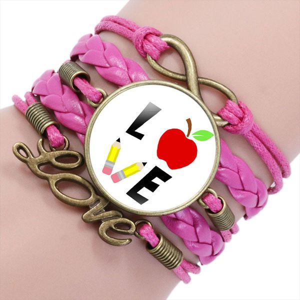 

love to teach charm leather wrap bracelets & bangles for women men teacher planner assistant teachers gift bracelet, Golden;silver