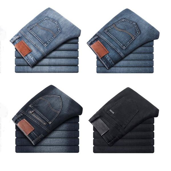 

men's jeans 2021 spring and autumn stretch straight fit denim pants brand style trousers mens wear black blue