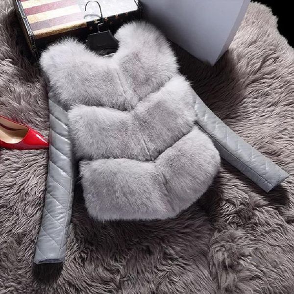 

naiveroo fashion autumn winter coat thick warm women faux fox fur vest high grade jacket colete feminino plus size 3xl, Black