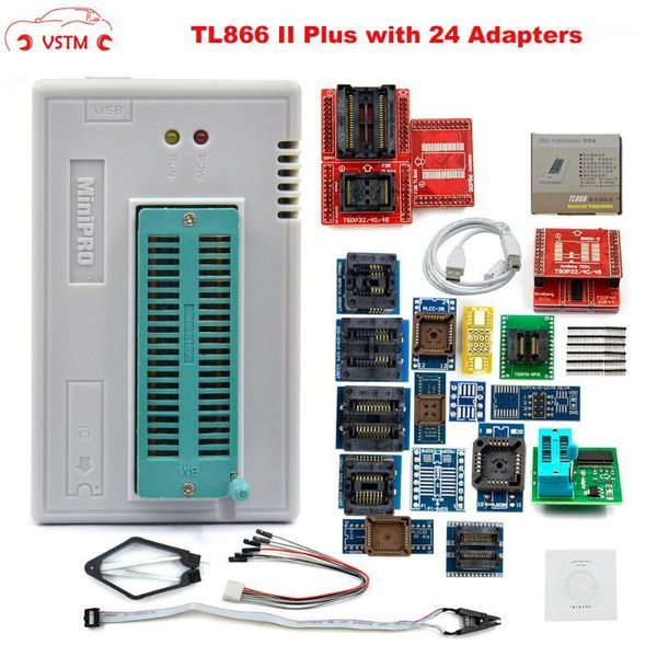 

vstm tl866cs minipro tl866a tl866ii plus programmer+24 adapters+sop8 test clip avr eeprom programmer usb1