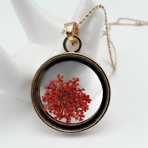 

pendant necklaces dry flowers necklace natural crystal glass thinksgiving gift, Silver