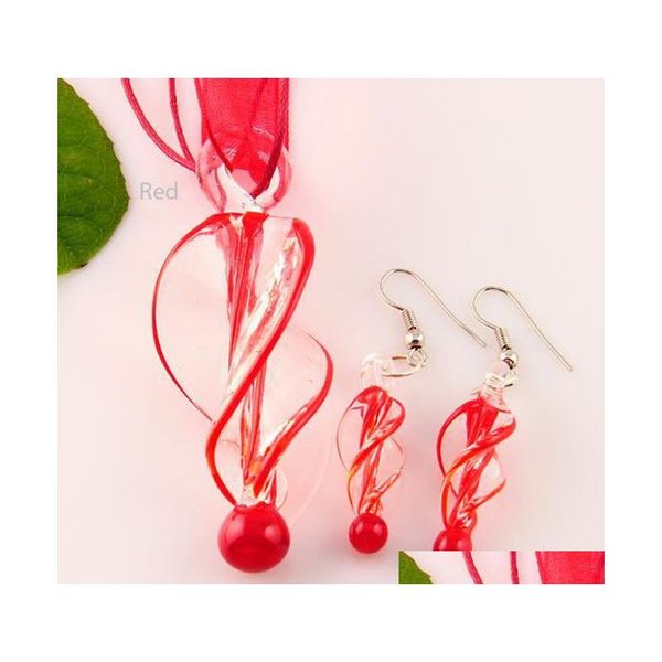 

twist lampwork pendant blown murano glass pendant necklaces and earrings jewellery sets mus007 handcraft jewelry ss49k, Silver