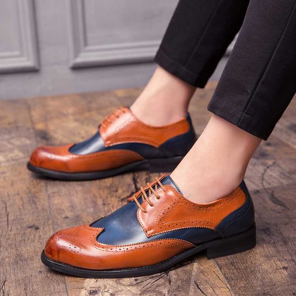 

dress shoes men oxford fashion hollw brogue leather formal man comfortable big size 38-47 office party footwear, Black