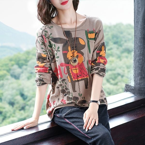 

k6uol t-образный вырез длиной neiid хлопка-shirtjacket хлопок футболки осень зима 2020 новый свитер тенденция моды нижней женщин печатного р, White;black