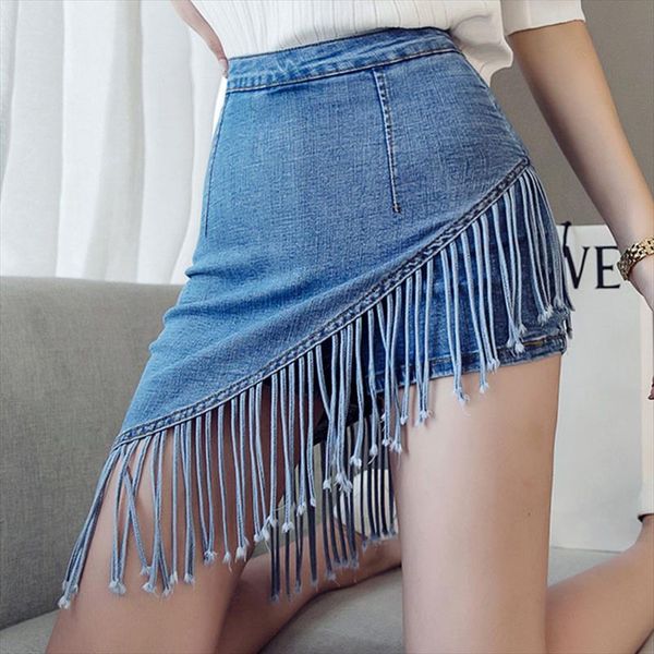 

tassel summer denim skirt zipper high waist korean short skirt women mini jeans warp skirts vintage pencil korean, Black