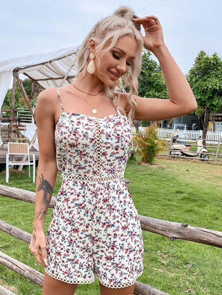 

eilly bazar ditsy floral cami romper 16w0#, White