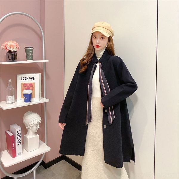 

cod3n new mid ribbonwomen's coat faced lapel sweater in autumn and winter 2020 coat ribbonsweater long loose knitted ribbon cardigan do, White;black