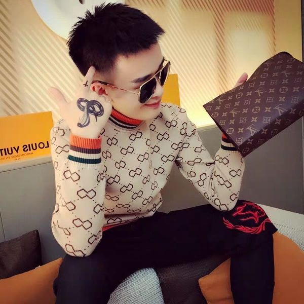

2021 new turtleneck sweater lapel autumn jacket male tide thin body knitted or crocheted man's shirt urdo, White;black