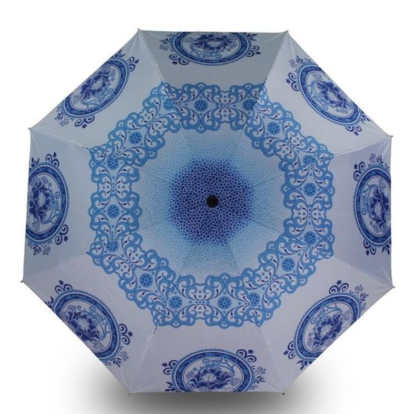 

design blue and white porcelain umbrella rainproof sun rainy fold umbrellas parasol chinese style umbrella bbynzq lipper