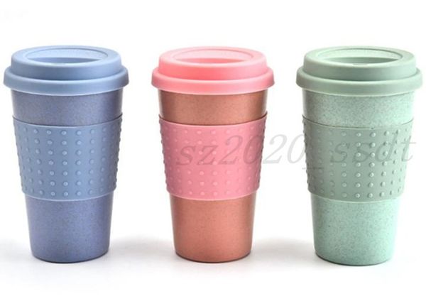 Mais novo 12oz trigo palha cauda copo de água carro silicone caneca de personalidade plástica de café com tampa, frete grátis