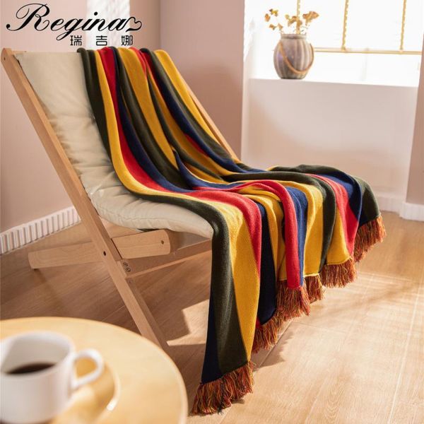 

regina knitted blanket fashion pure cotton multicolor serape afghan outdoor picnic blanket tassel design home decor tapestry1