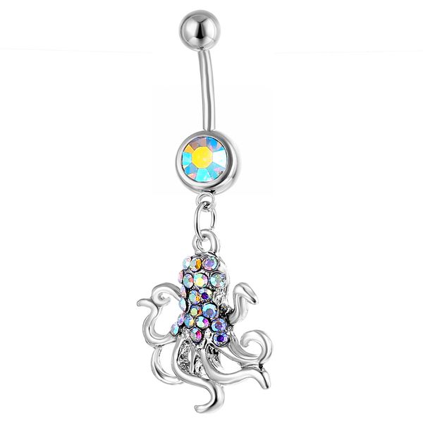 

d0770 ocs navel button ring clear ab color, Silver