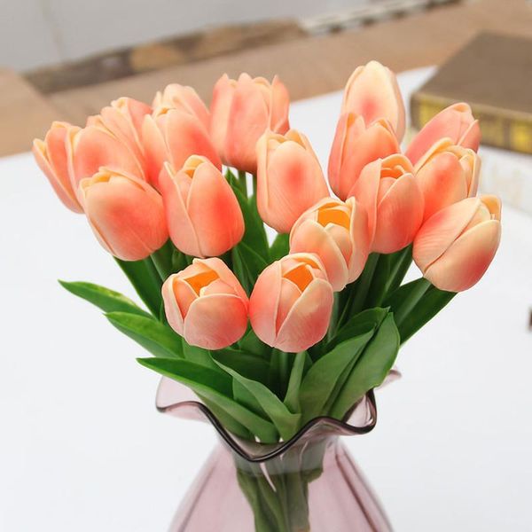 

decorative flowers & wreaths 1pcs pu mini tulip flower real touch wedding bouquet artificial silk for scrapbooking home party decoration