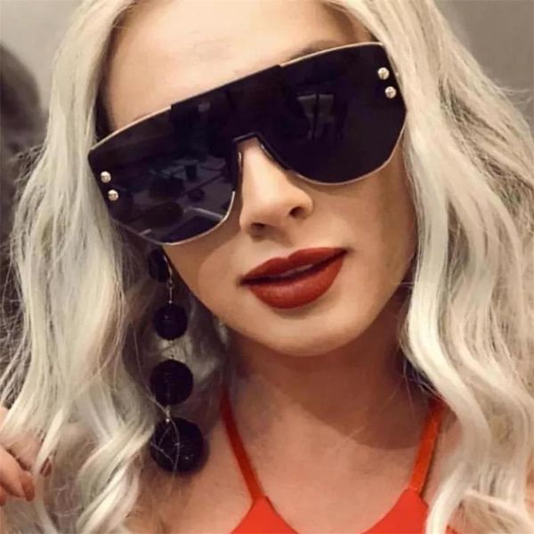 

oversize sunglasses for ladies trendy black shades gold metal frame tinted glasses italy eyewear brand big sunglasses oculos, White;black