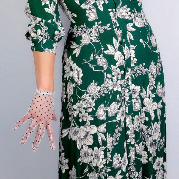

white women femme fashion gloves polka dot lace short black stretch tulle mesh semi sheer touchscreen daily gloves st362 h sqcusk