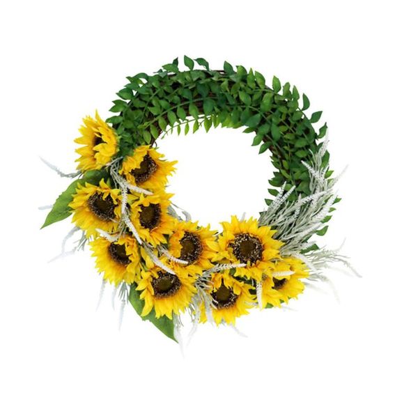 

1pc door wreath pendant artificial sunflower garland party layout (yellow,green)