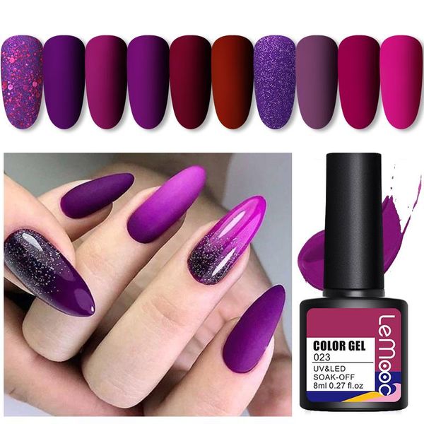 

nail gel lemooc 8ml purple series primerss varnish soak off uv led polish base coat matte art, Red;pink