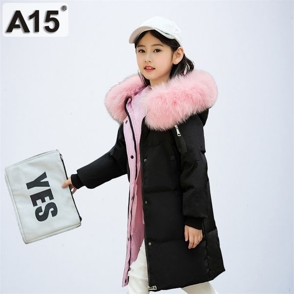 

a15 big girls winter coat teen kids winter hooded jackets children's coats warm down jacket for girl size 6 8 10 12 14 year lj201017, Blue;gray