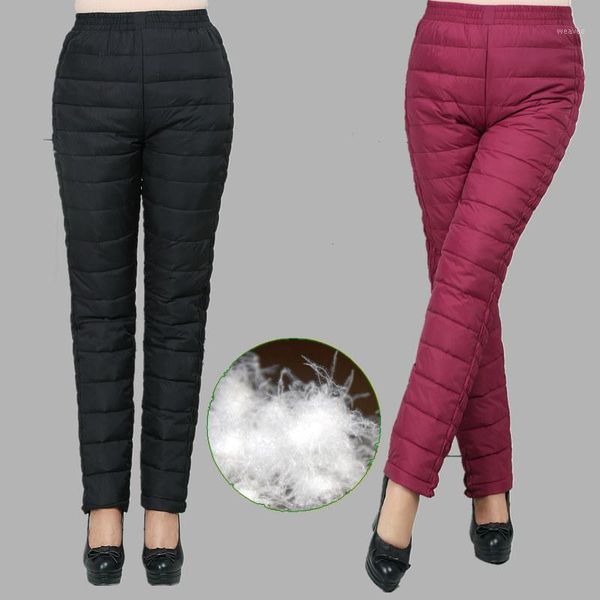 

new women pants trousers winter high waist outer wear female casual straight warm thick 90% duck down pants cold-proof trousers1, Black;white